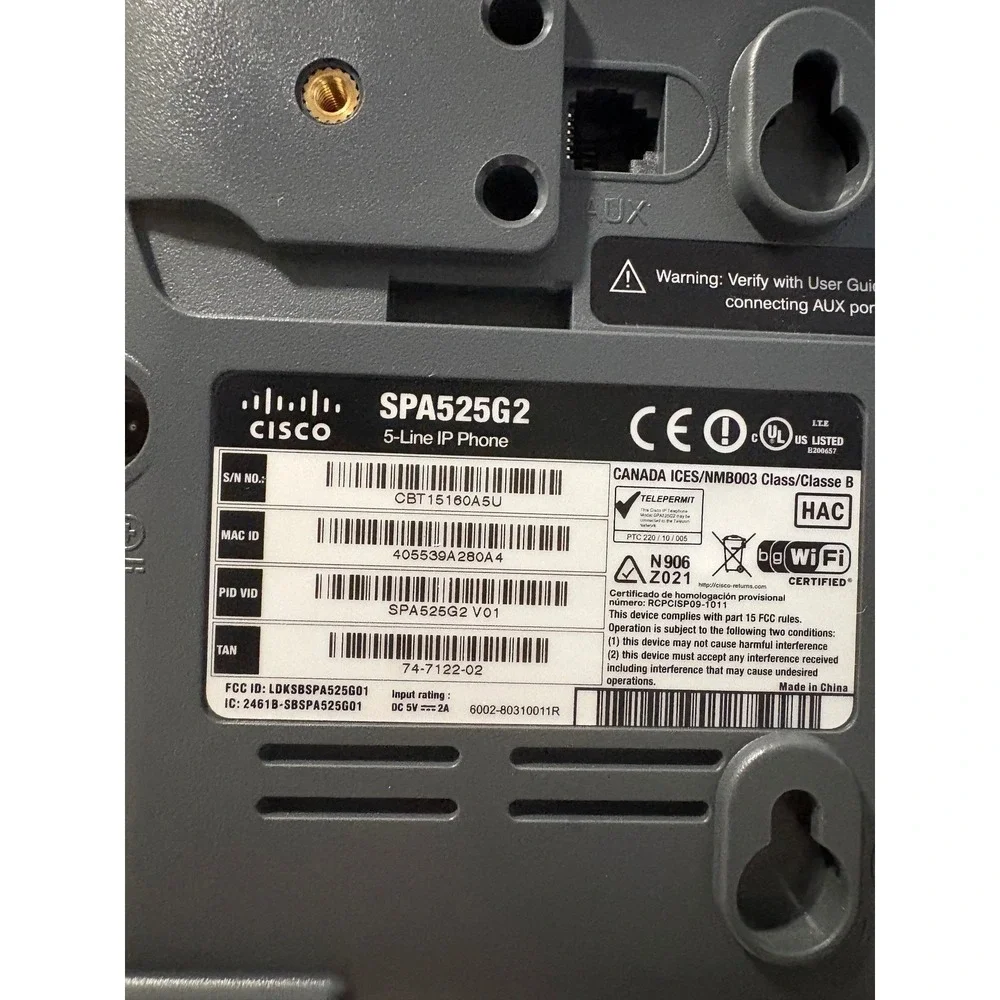Cisco SPA525G2 5-Line IP Phone Small Business VoIP WiFi Bluetooth SPA525G V01 - Picture 3 of 4